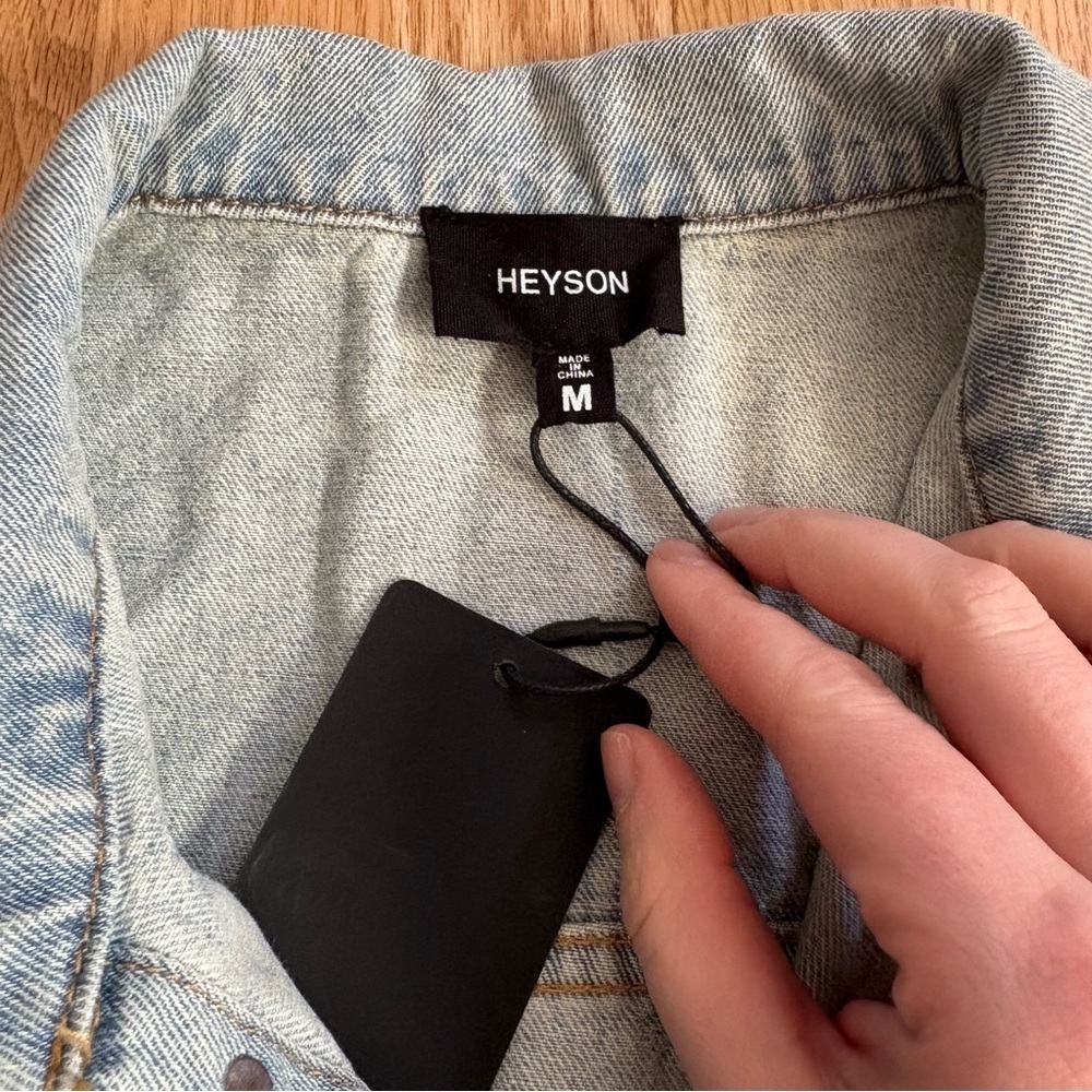 Heyson Lace-Up Light Blue Denim Jacket NEW Medium Jean Tie 100% Cotton - Picture 2 of 4